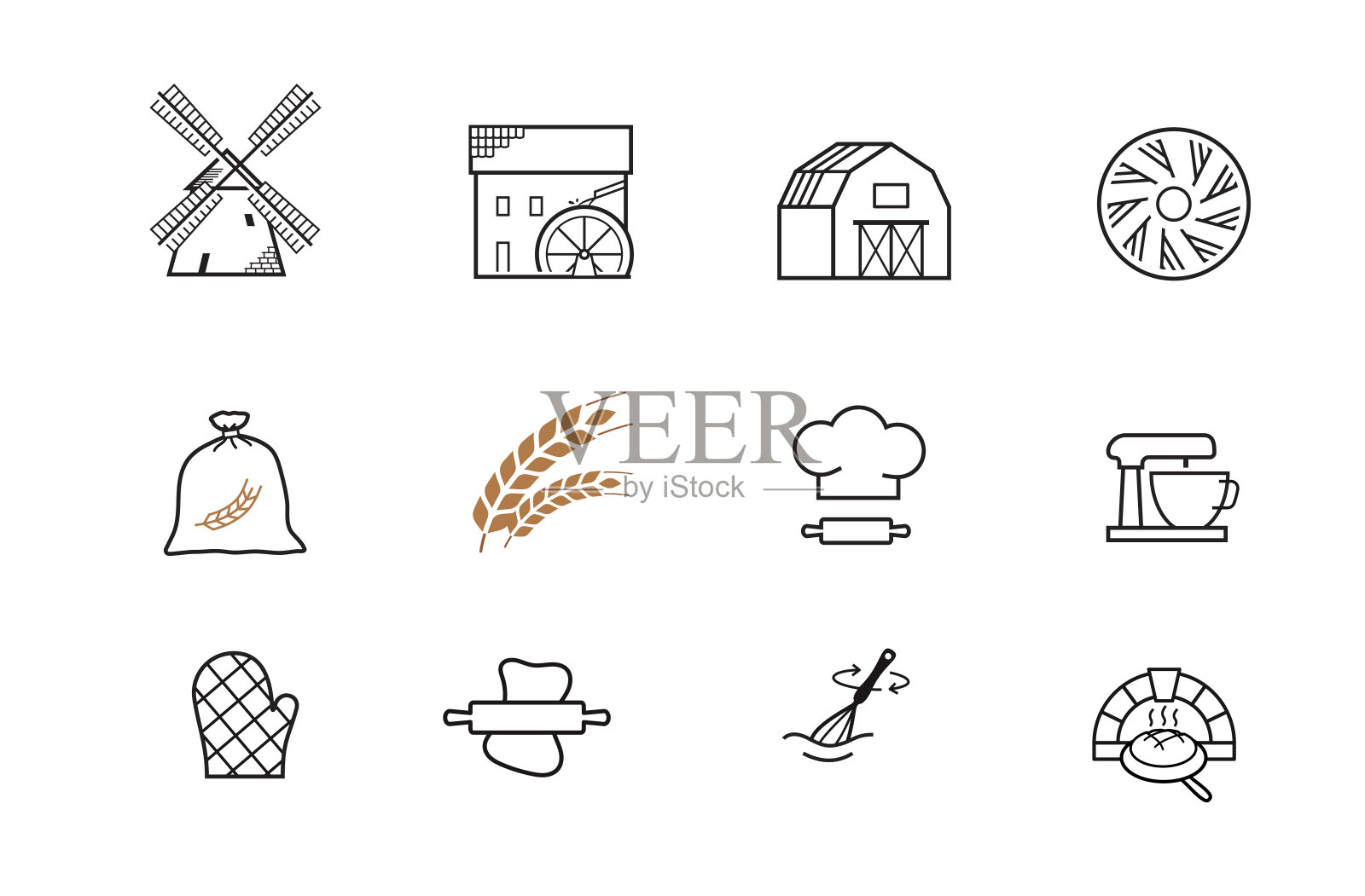 一组与面粉相关的图标。图标素材