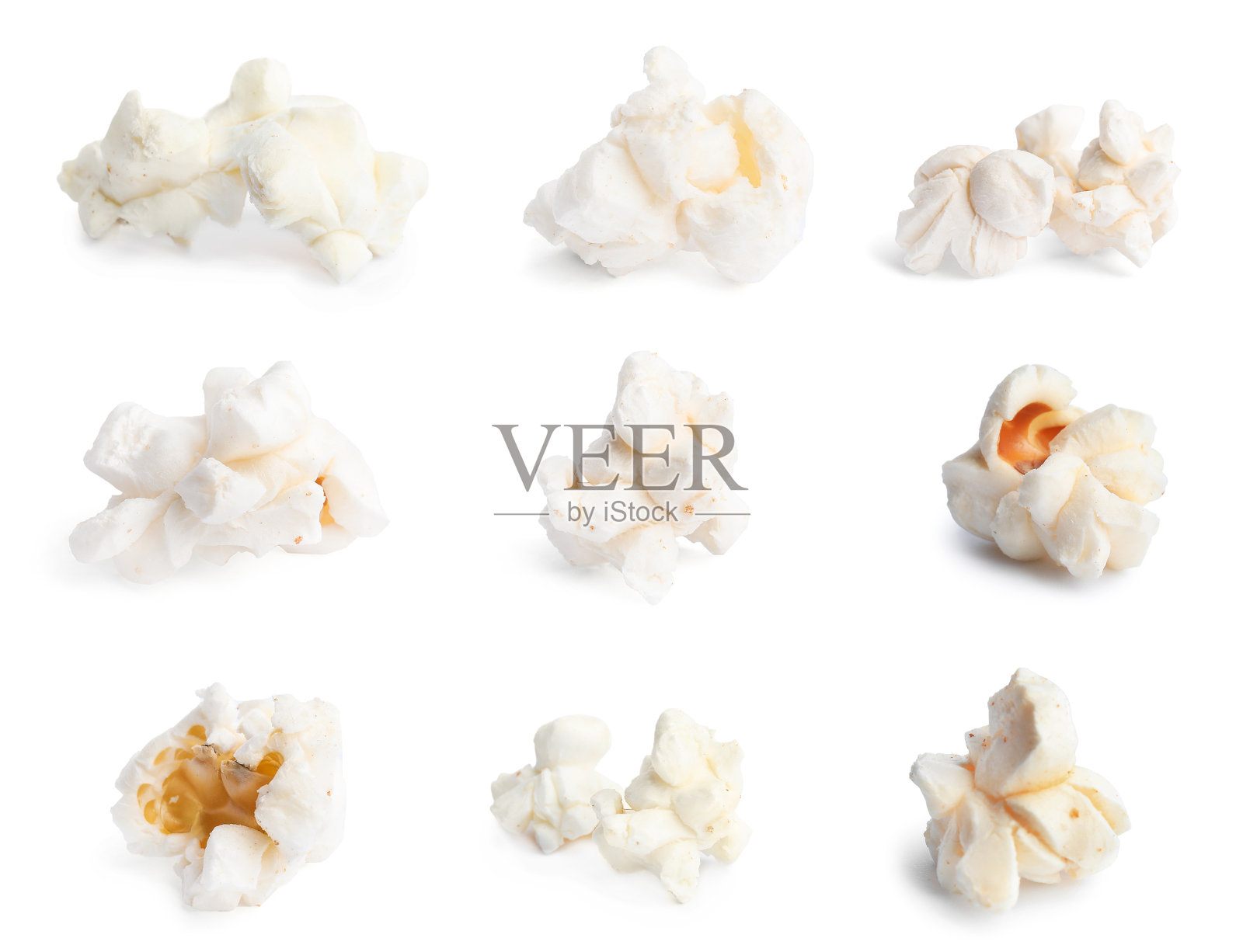 在白色背景上与美味的爆米花拼贴照片摄影图片