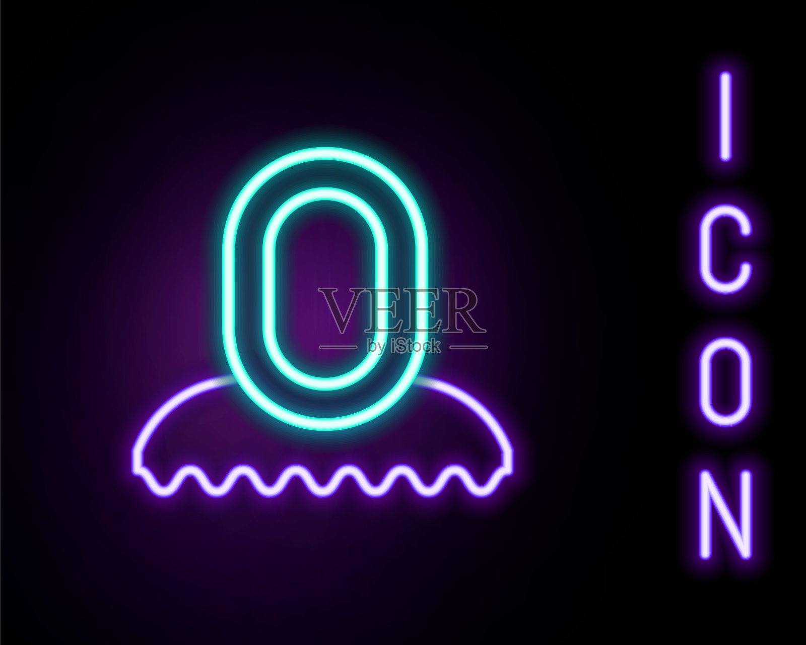 发光的霓虹灯线中世纪头巾图标孤立在黑色背景。连帽运动衫。色彩斑斓的轮廓的概念。向量插画图片素材