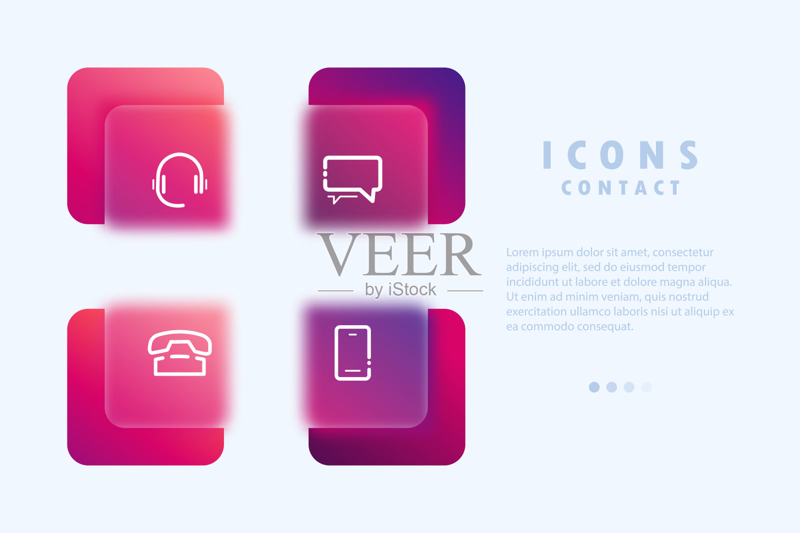 联系我们矢量图标：短信，电话。可用于技术支持、咨询等主题。玻璃质感风格的通信图标集，逼真的玻璃形态效果插画图片素材