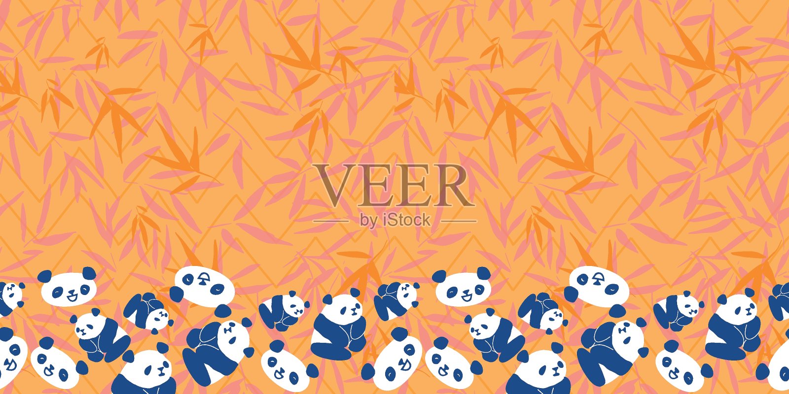 熊猫竹框架边界无缝模式插画图片素材