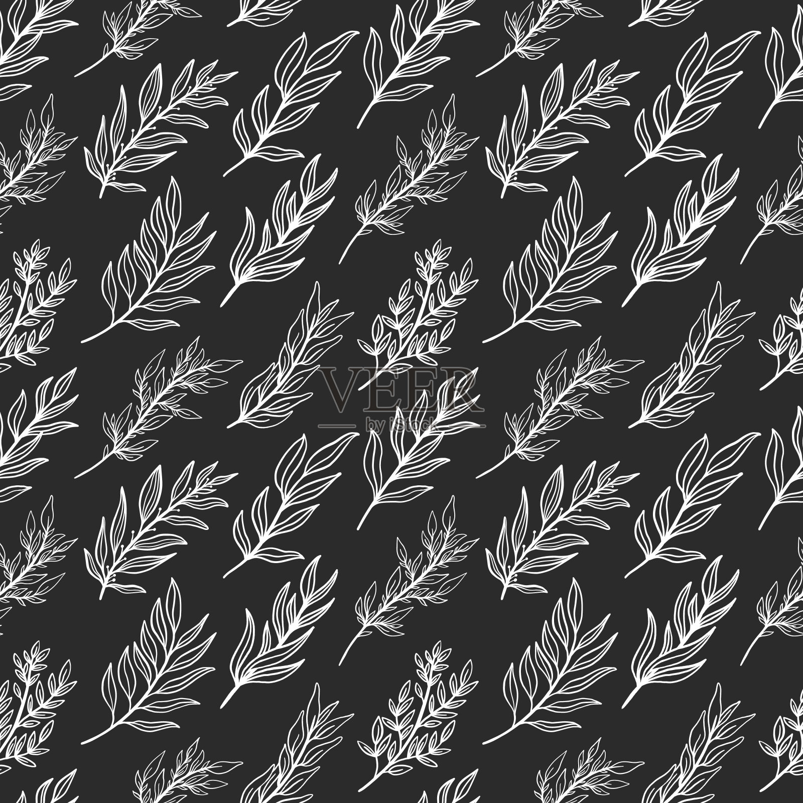 无缝图案乡村树枝手绘风格。花卉画背景。插画图片素材