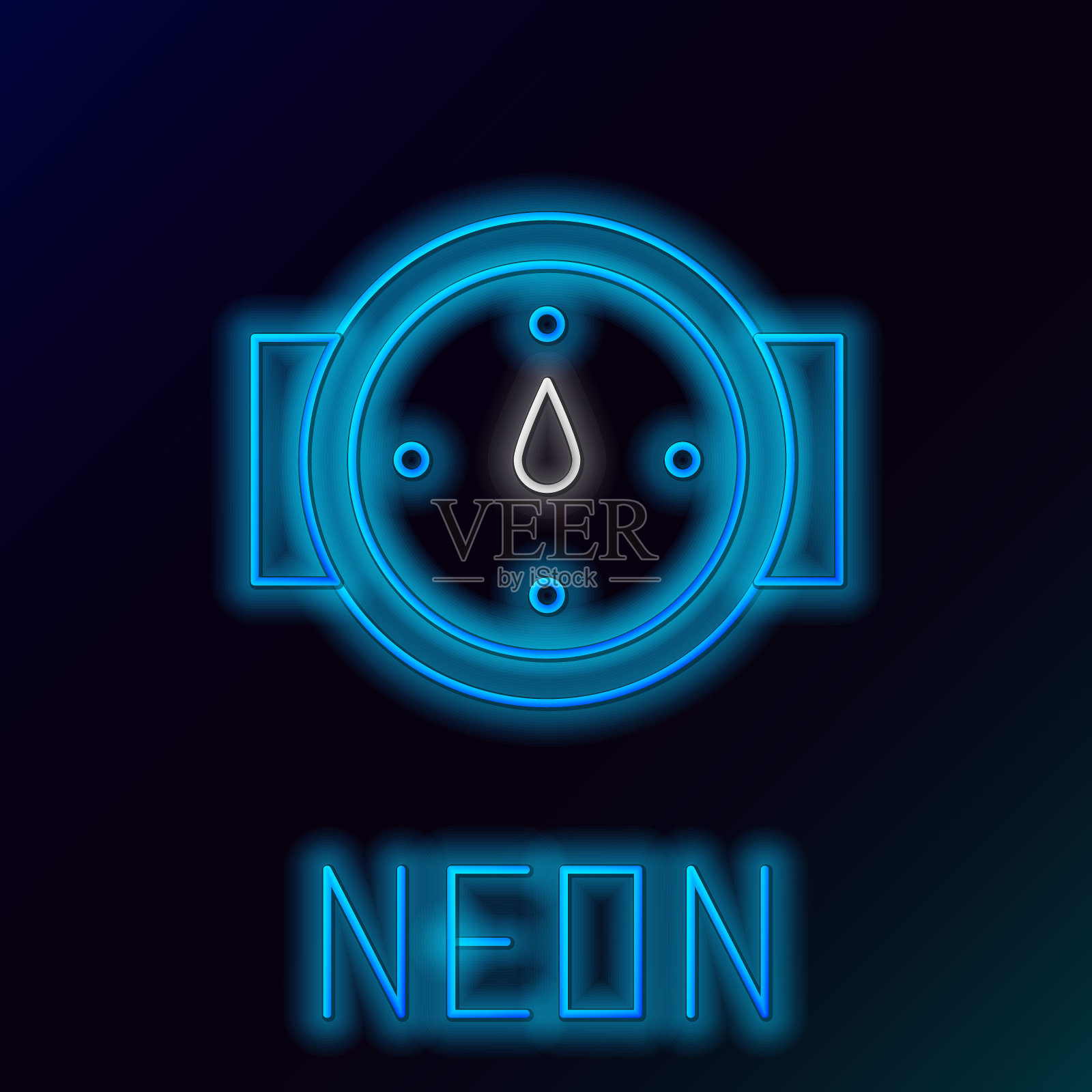 发光的霓虹灯线风玫瑰图标孤立在黑色背景。指南针图标的旅行。导航设计。色彩斑斓的轮廓的概念。向量插画图片素材