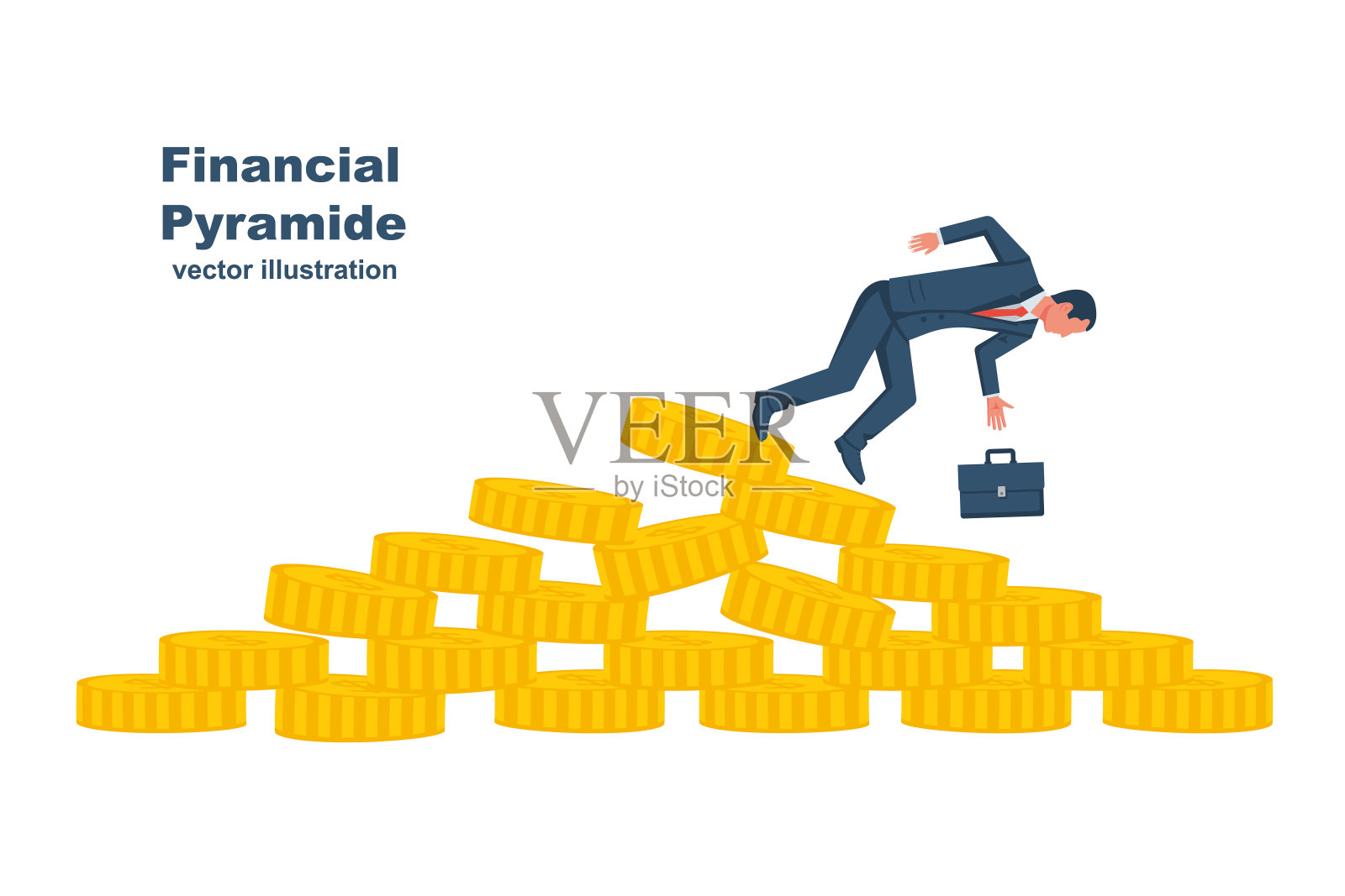 金融倒。金融崩溃。平面向量。插画图片素材