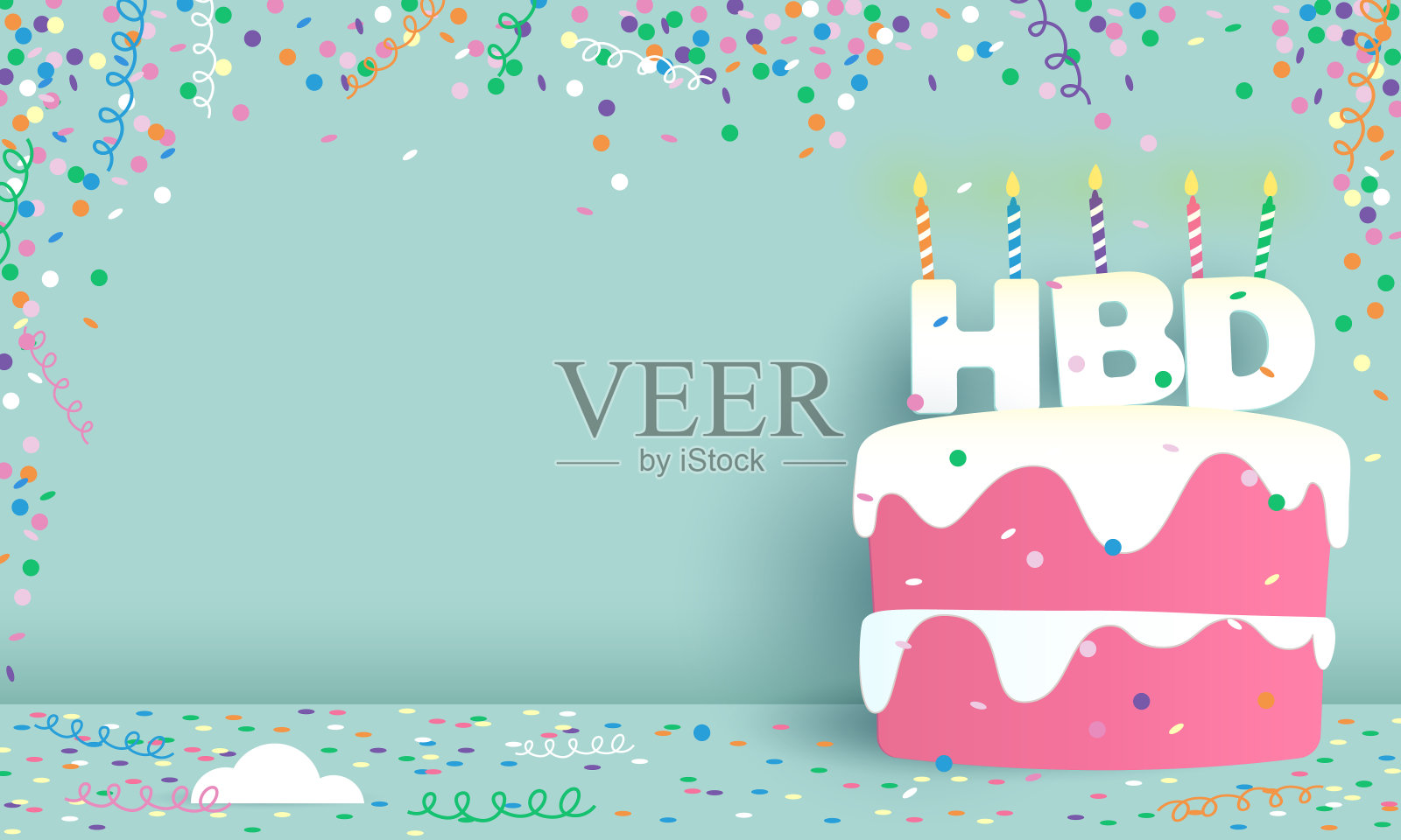 生日蛋糕和五彩纸屑，矢量插画图片素材