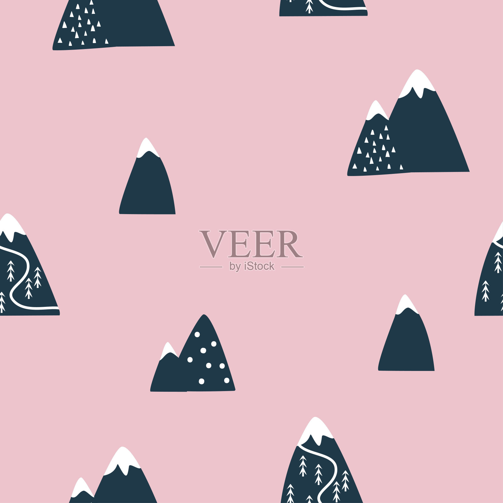 山无缝模式。孩子们的背景。矢量图插画图片素材