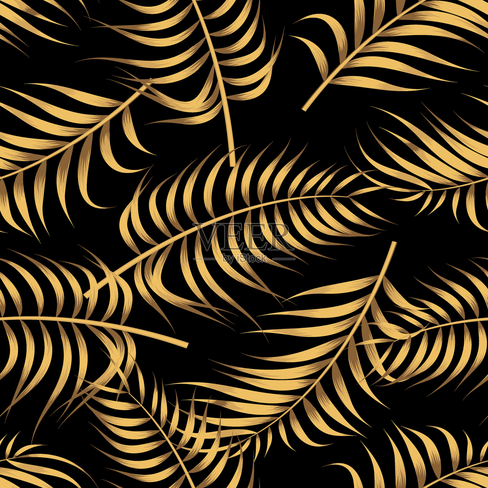 金色花无缝图案与叶子。热带的背景插画图片素材