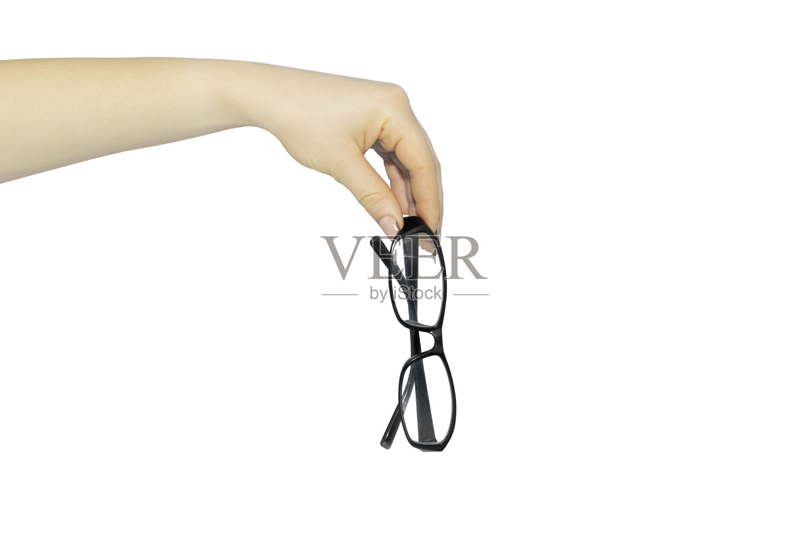 手里拿着白底眼镜，概念要传递还是扔掉照片摄影图片