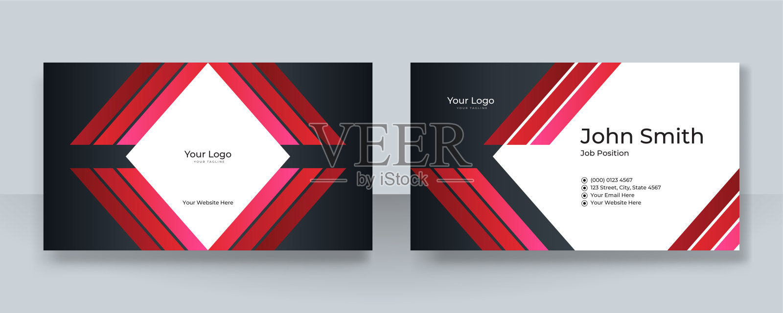 现代红黑名片设计模板。优雅专业的创意和干净的名片模板与企业身份的概念。矢量图设计模板素材