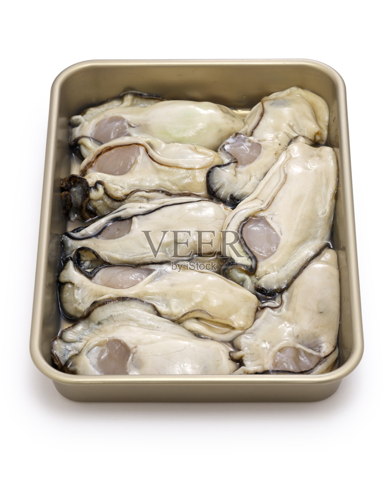 去壳的牡蛎在托盘孤立的白色背景照片摄影图片