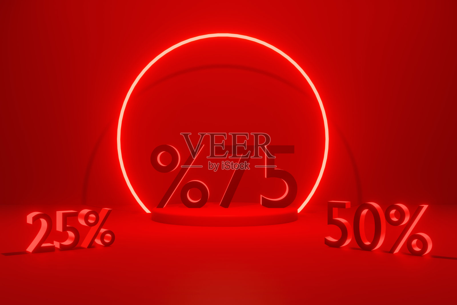 销售的概念。红色背景上的百分比符号(%25，%50，%75)照片摄影图片