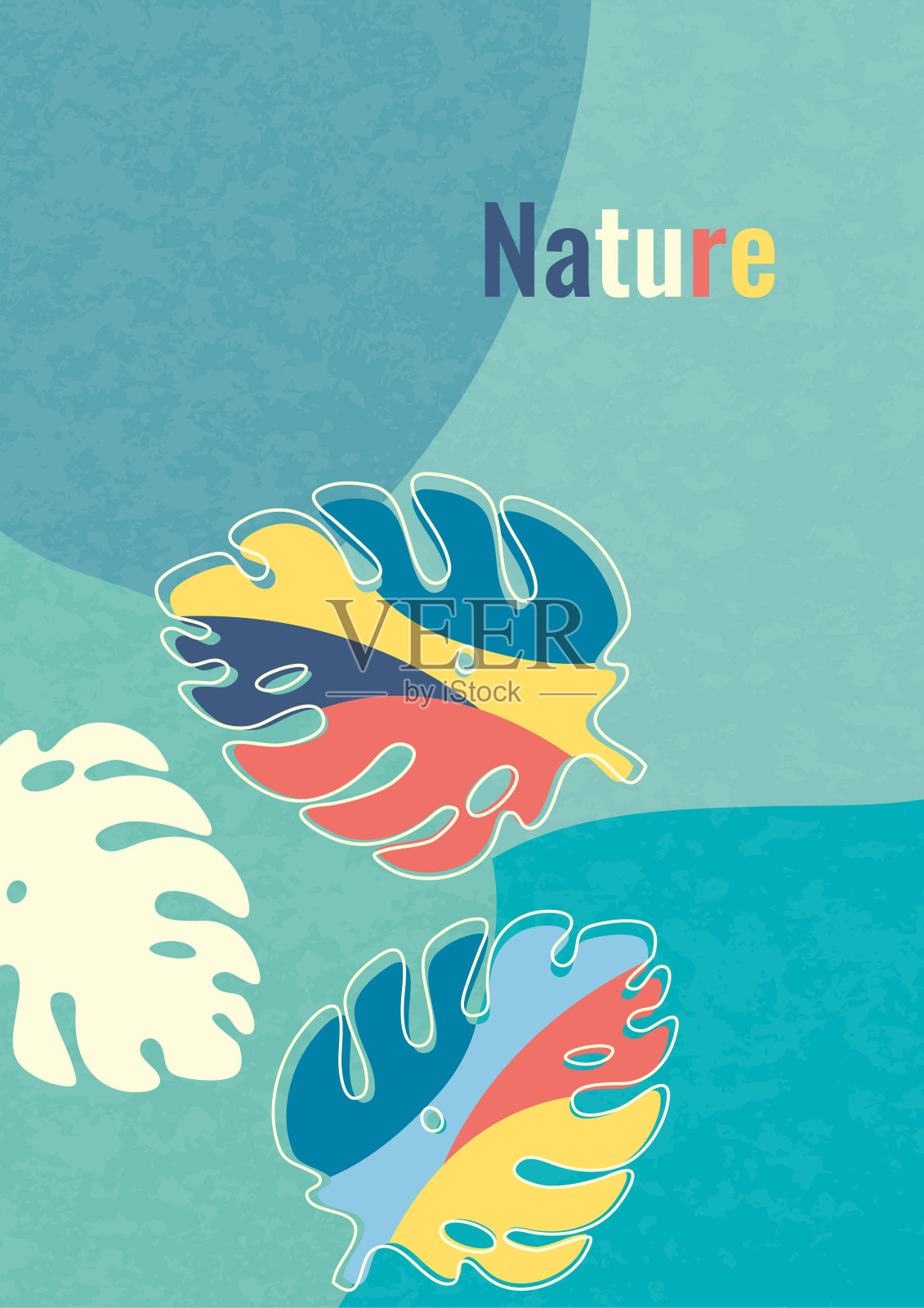 Monstera叶子在现代剪纸风格。多色部分。可用于广告和促销。向量插画图片素材