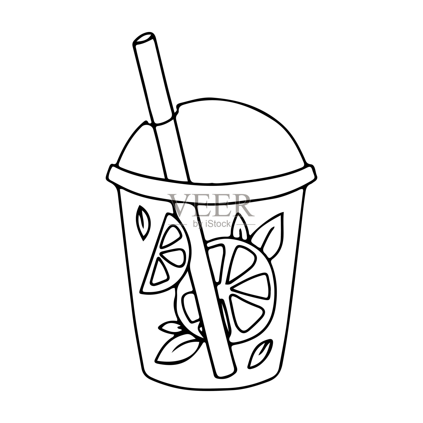 用浆果和水果制成的夏季鸡尾酒。一杯饮料。假期配件。矢量插图孤立在白色背景上。插画图片素材