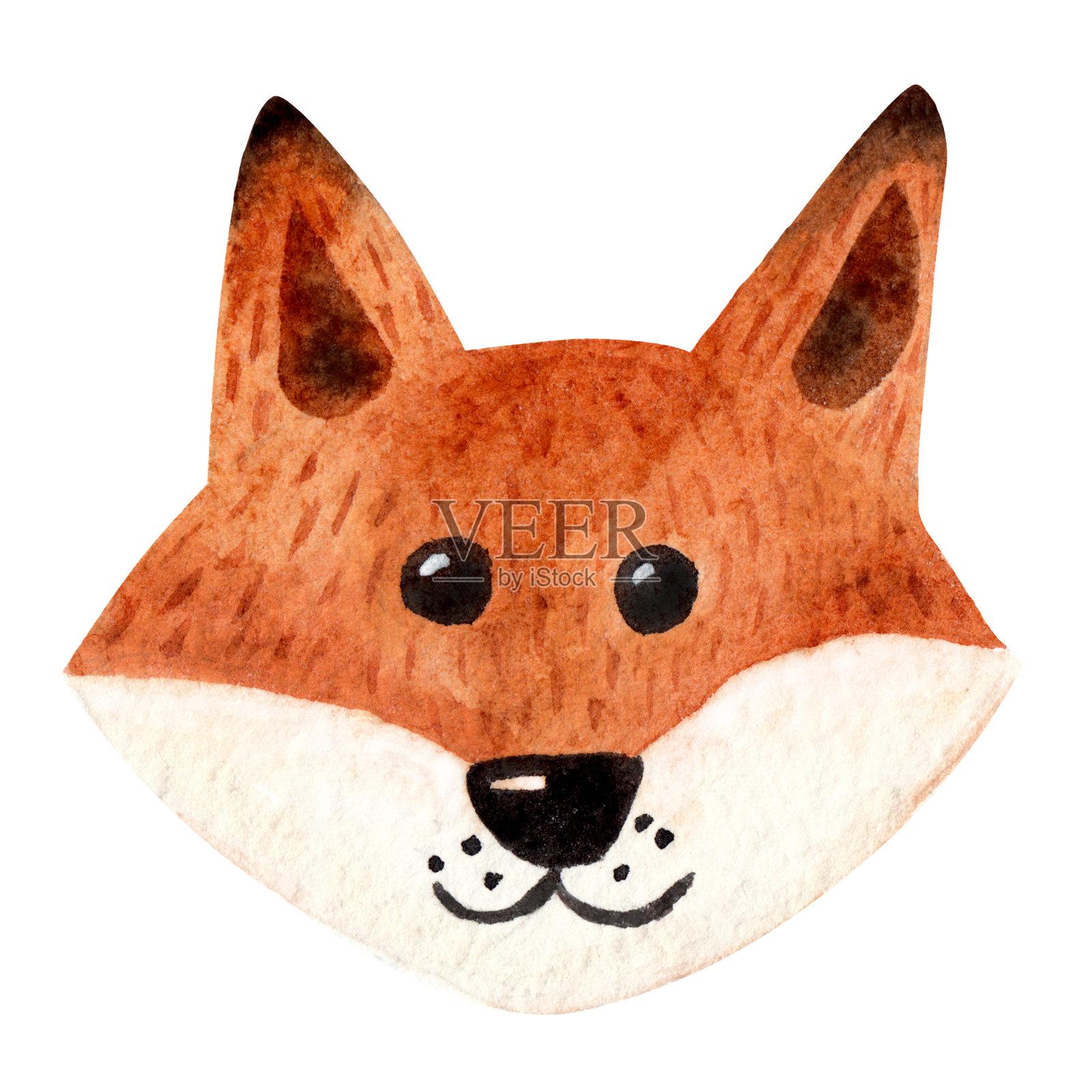 可爱的狐狸，水彩元素孤立在白色背景上。儿童插图设计元素图片