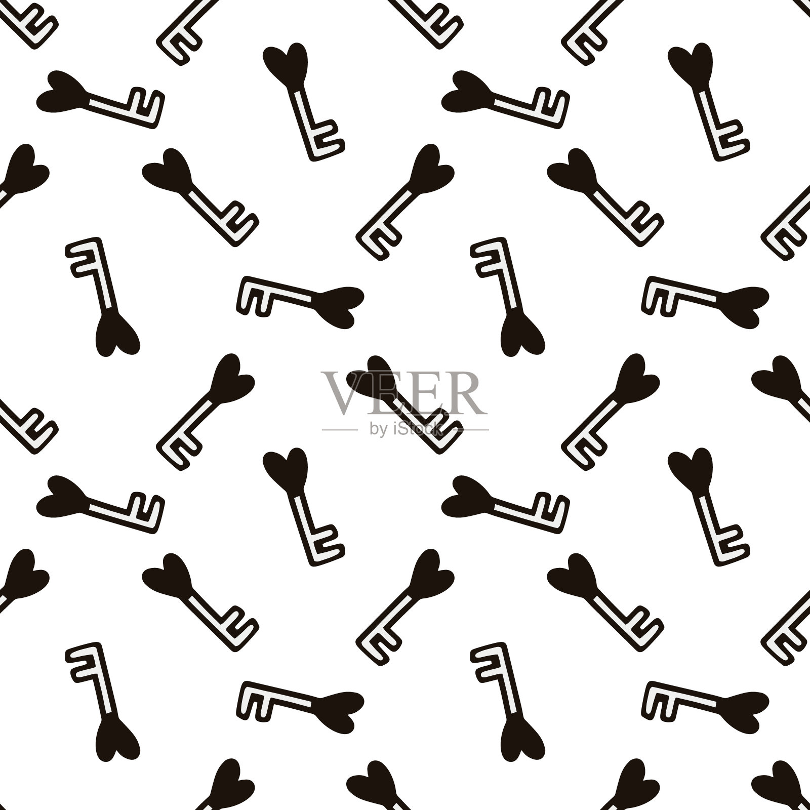 无缝模式与一个心形的钥匙。矢量图设计元素图片