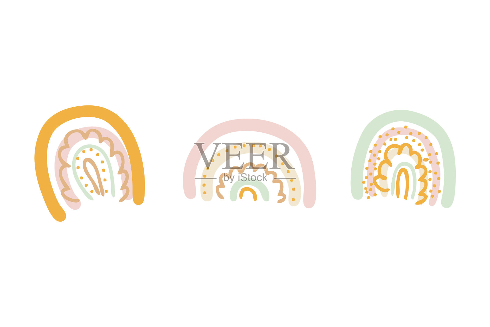 涂鸦矢量彩色彩虹合集：适用于T恤、纺织品和印刷品的手绘装饰设计插画图片素材