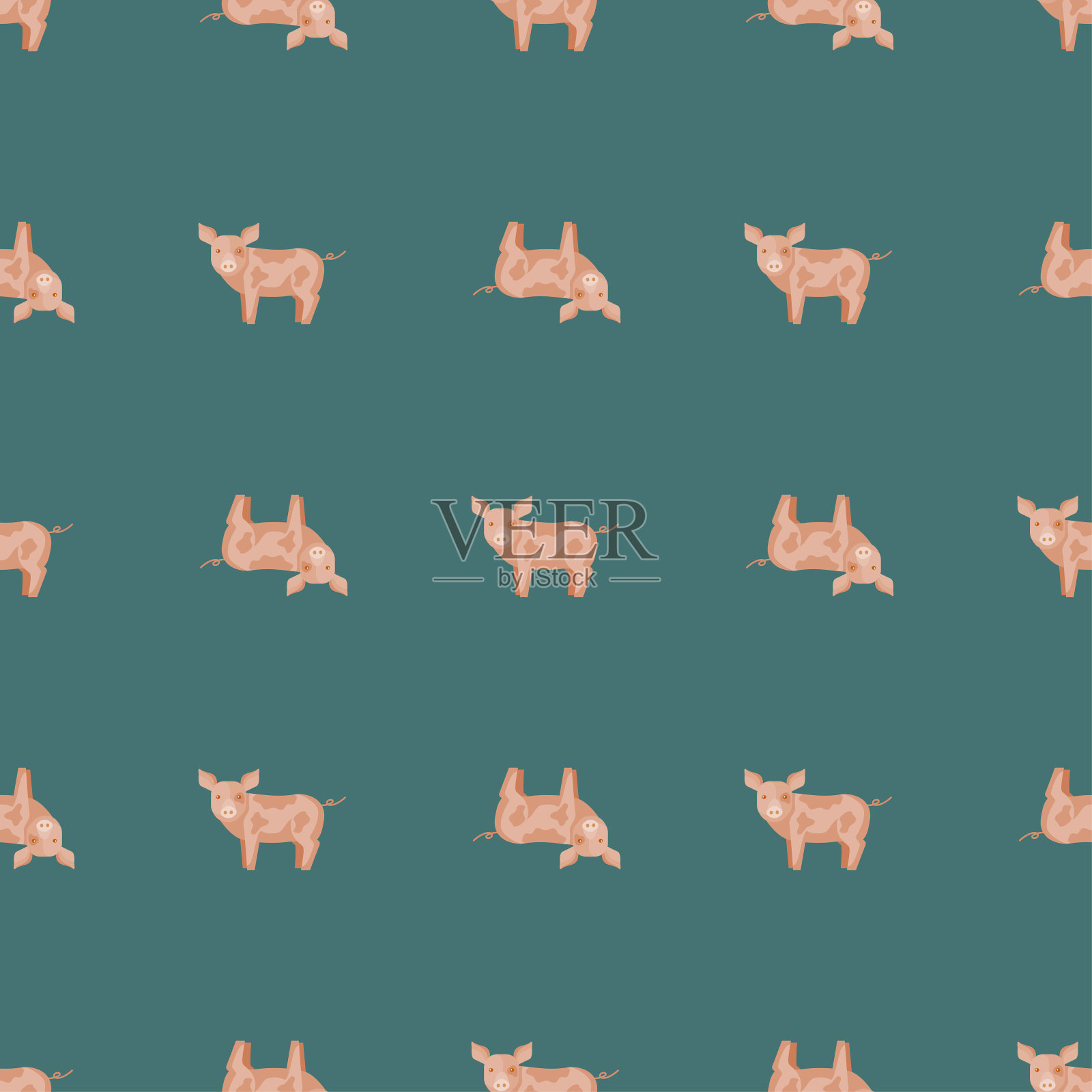 猪无缝图案。家畜在彩色的背景。矢量插图的纺织品。插画图片素材