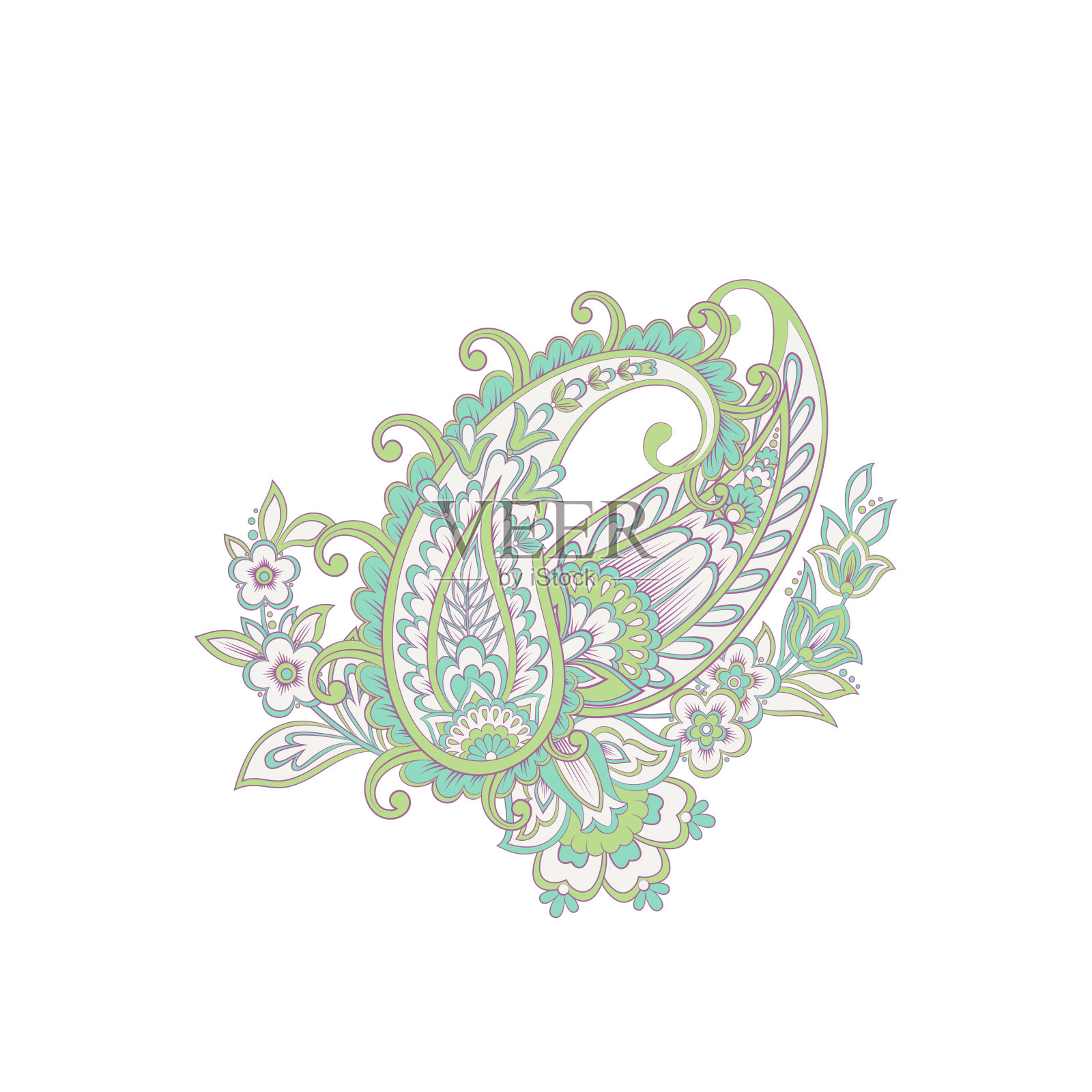 花孤立模式与涡漩花纹装饰。插画图片素材