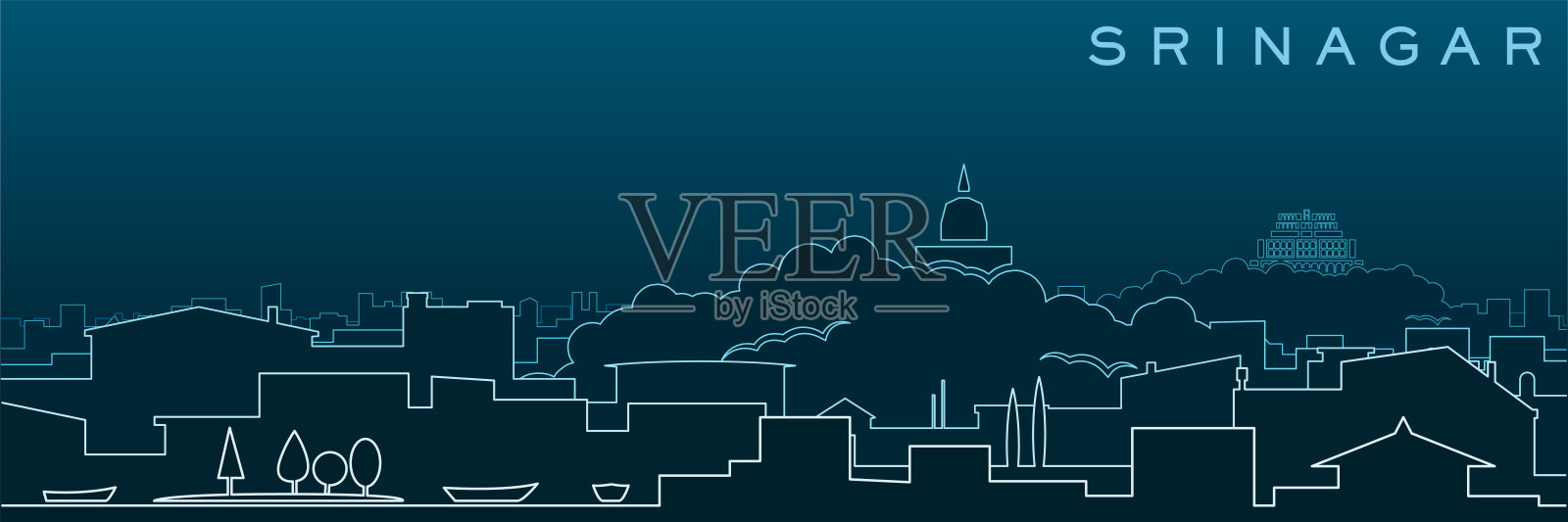 斯利那加多线天际线和地标插画图片素材