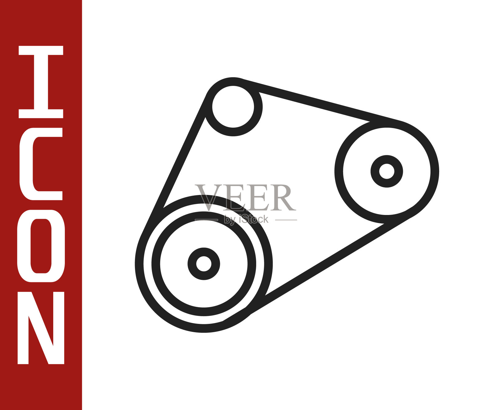 黑色线同步带套件图标孤立在白色背景。向量插画图片素材