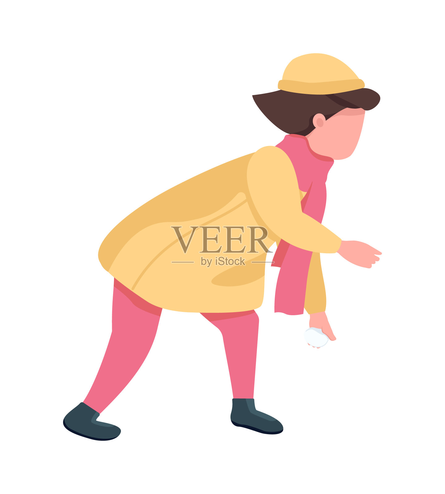 女孩在冬季户外半平面颜色矢量字符插画图片素材