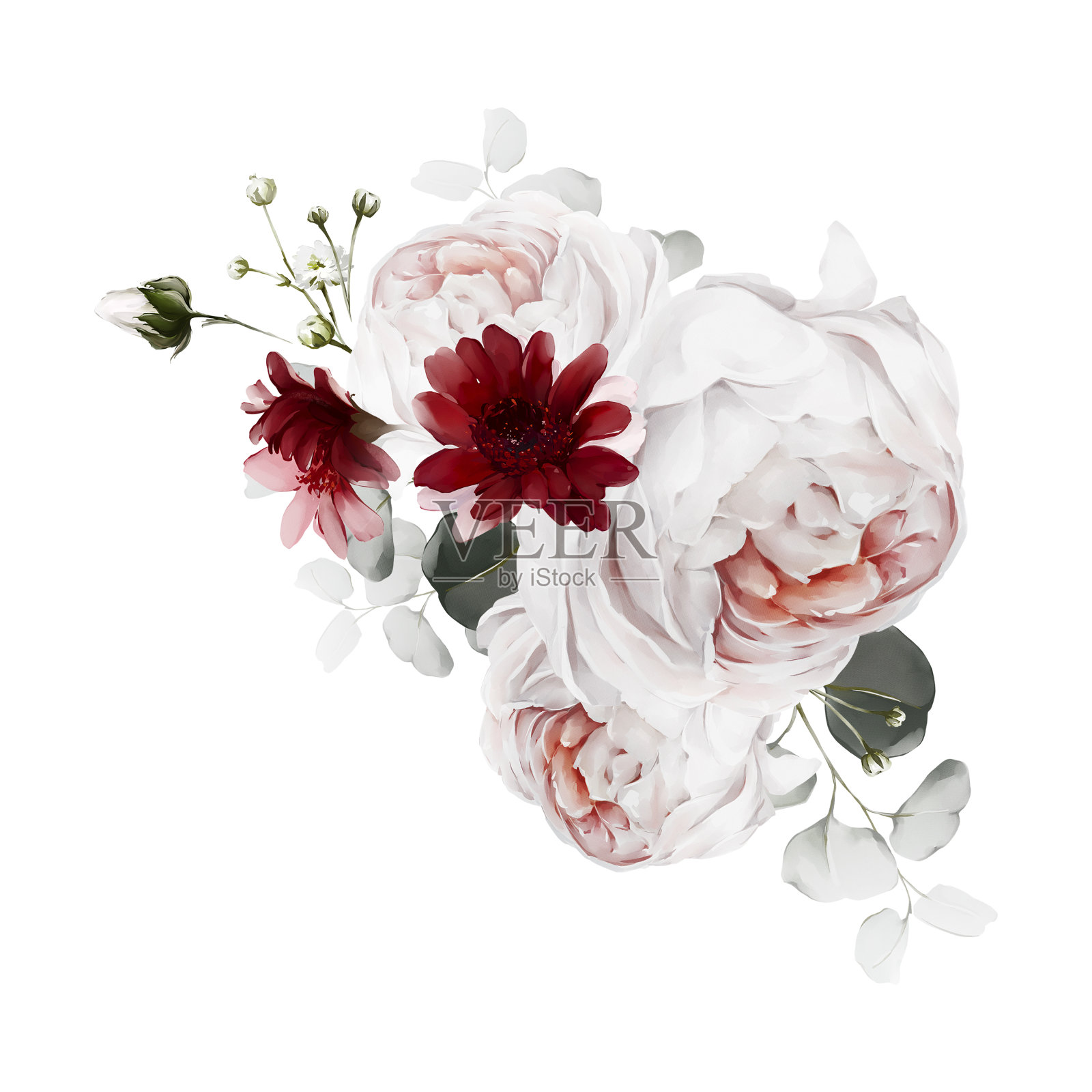 白色背景上的一束花。贺卡在水彩风格插画图片素材