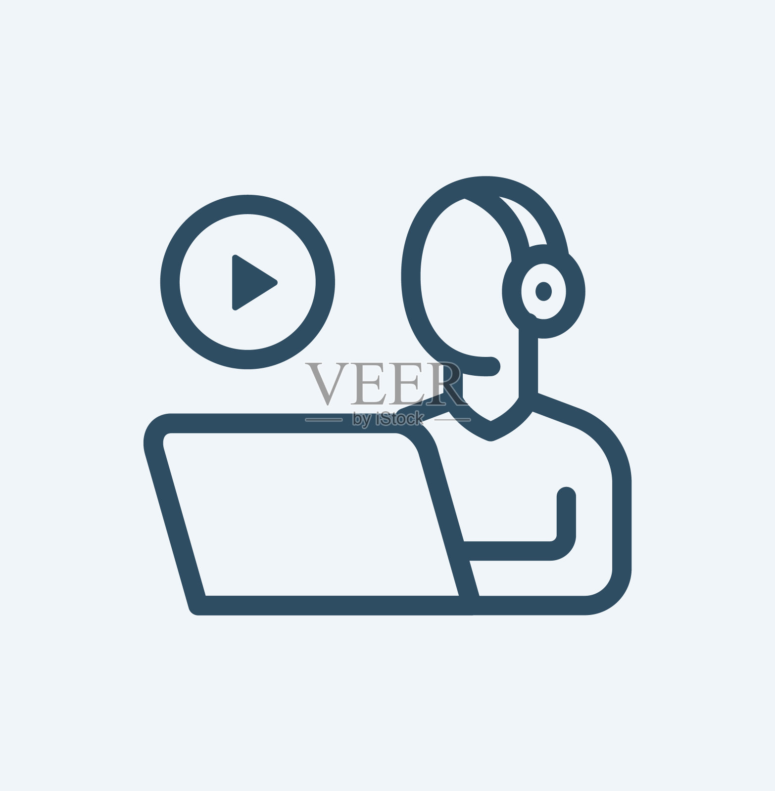 可编辑的真实线图标的人在家里工作在他们的计算机上与他们的同事在一个在线服务器上与现代黑线数字文件作为eps矢量插画图片素材