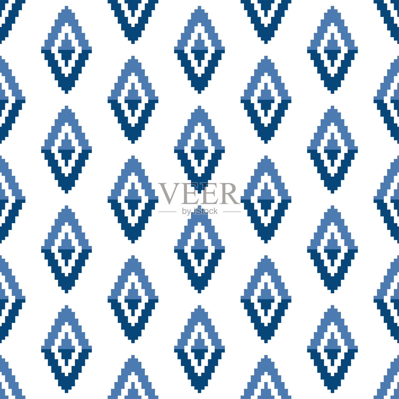 美丽的蓝色像素菱形孤立在白色背景上。几何无缝模式。矢量图解说明。纹理。插画图片素材