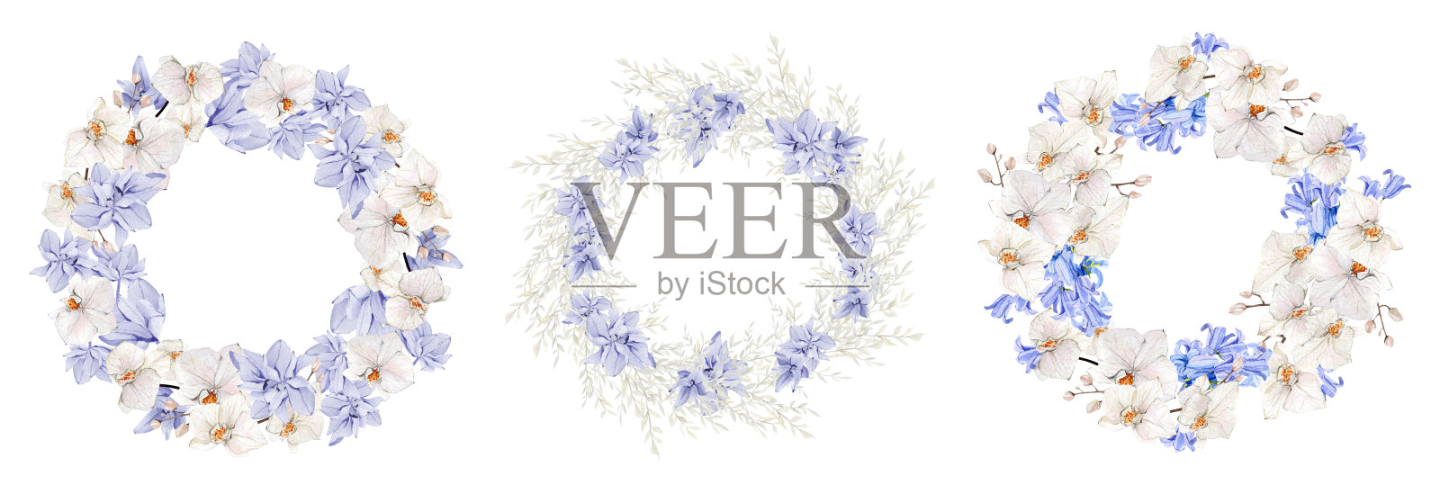 紫罗兰花花环水彩插图结婚卡片手绘波西米亚花，兰花，牡丹，野花。春暖花开，园林花卉色彩新潮，十分幽雅。插画图片素材