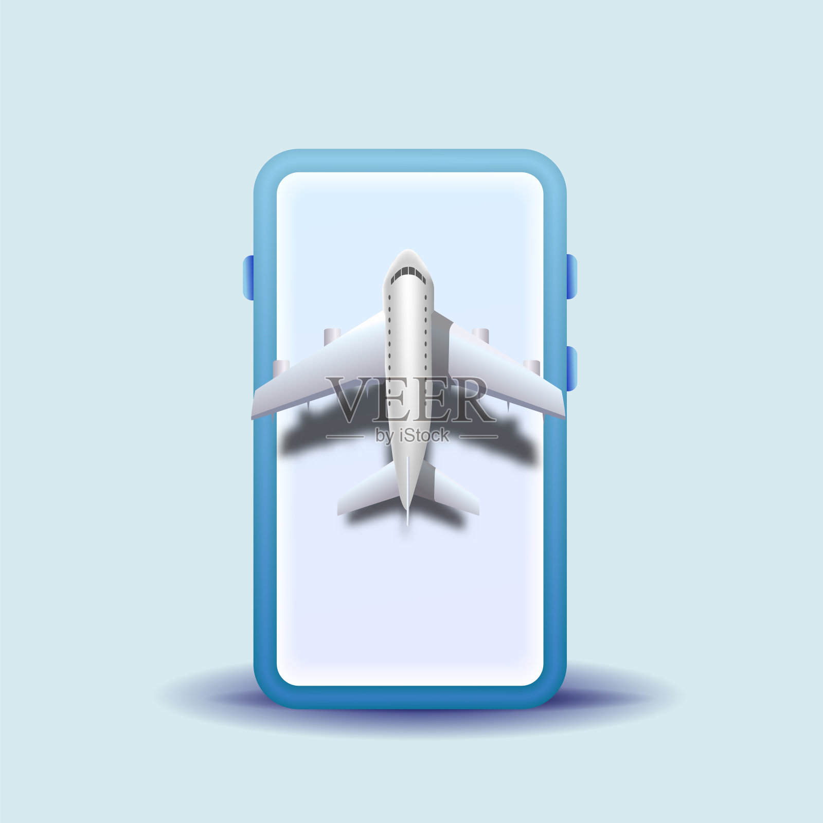 智能手机上的飞机3d卡通矢量插图插画图片素材