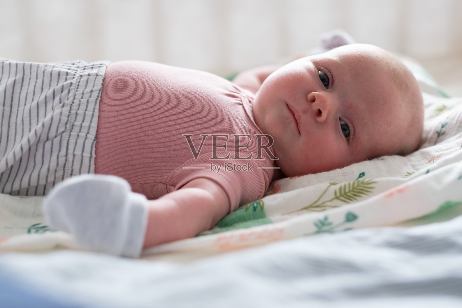 戴着连指手套的小女孩看着镜头，以免被抓伤照片摄影图片