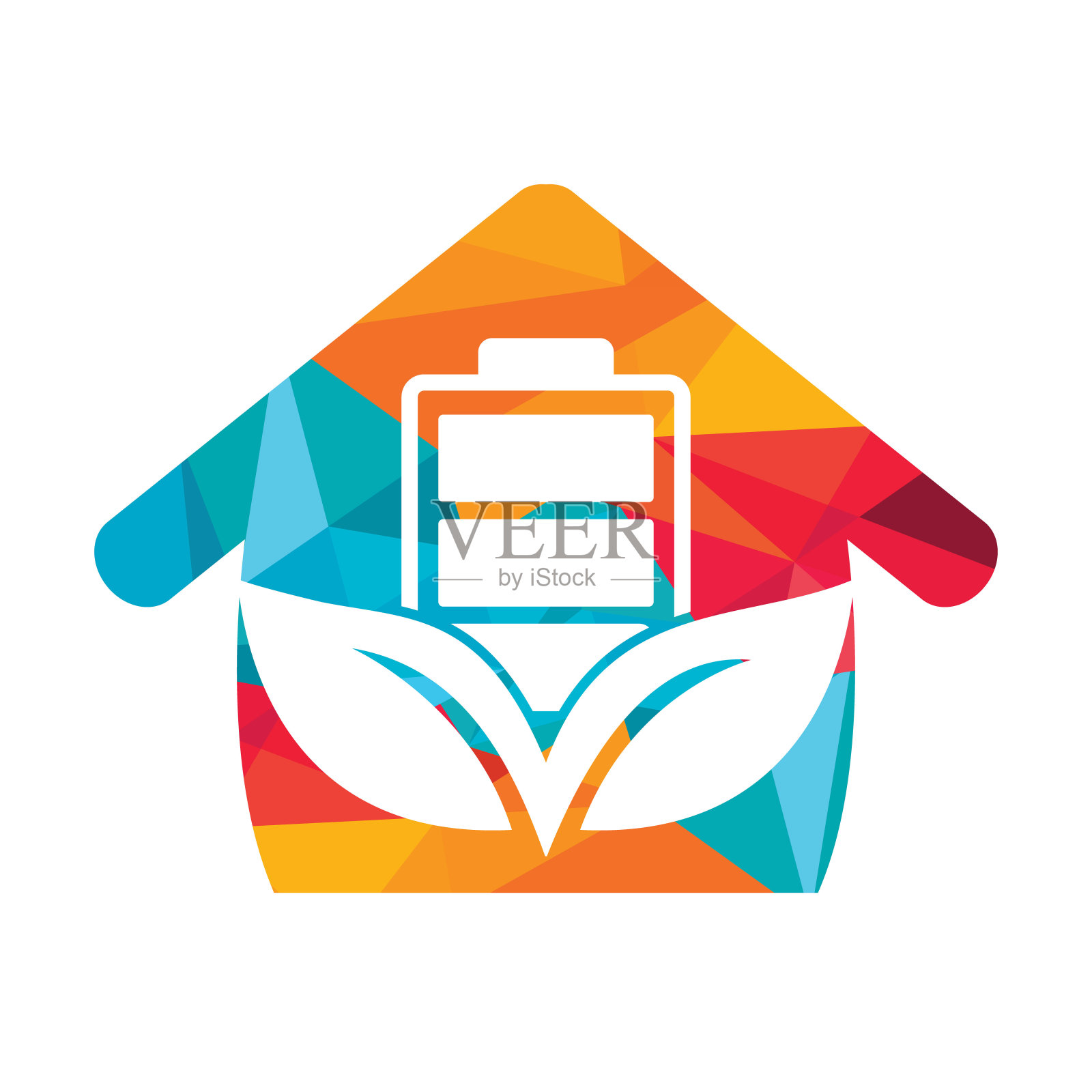 生态自然家居及电池标志模板设计插图设计。绿色能源标志模板。插画图片素材