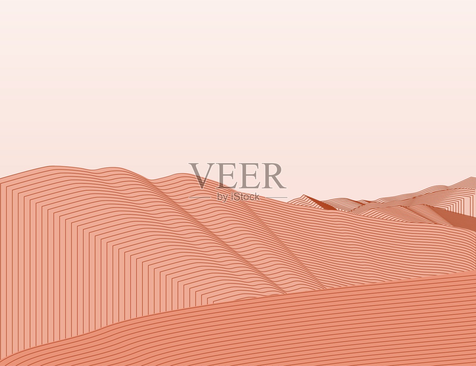 极简主义现代山脉线。抽象山景的当代审美背景。东方风格的山地布局设计。插画图片素材