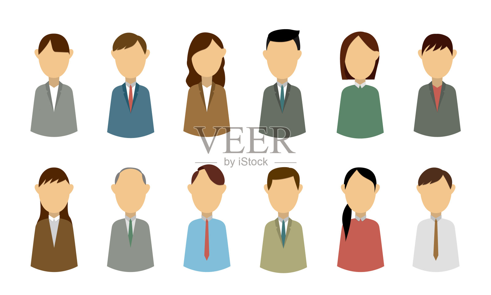 人们的头像设置在白色背景上。资料图片图标。男性和女性的面孔。简单的设计。插画图片素材