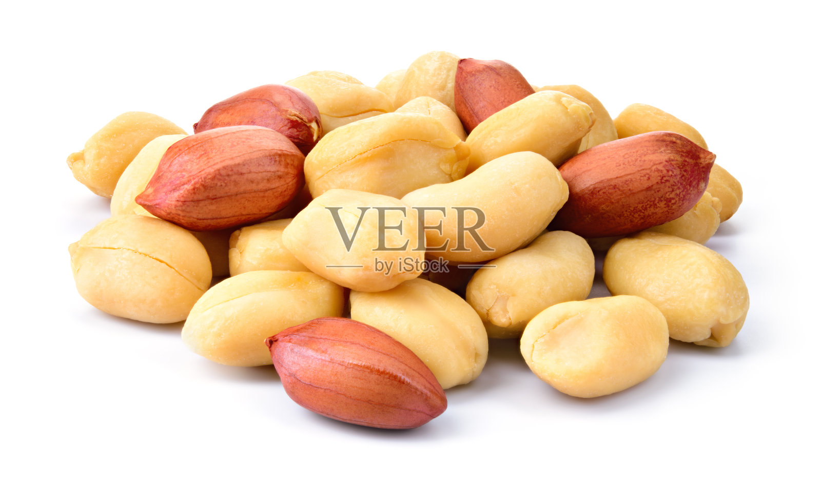 花生孤立。白色背景上的花生。红色和黄色的坚果。全景深。照片摄影图片