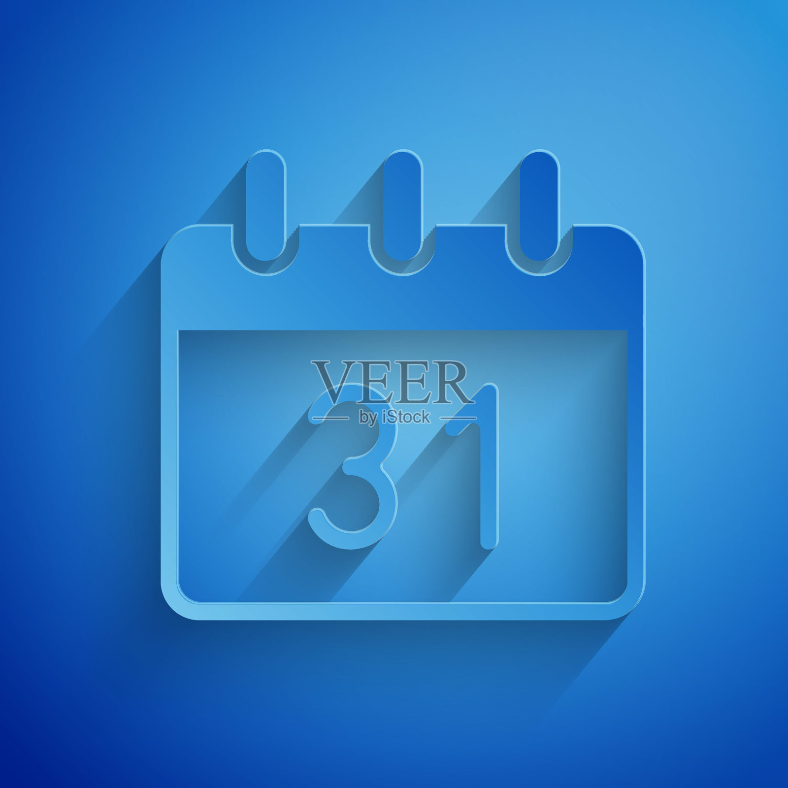 剪纸日历图标孤立在蓝色背景上。事件提醒标志。圣诞快乐，恭贺新禧。纸艺术风格。向量插画图片素材