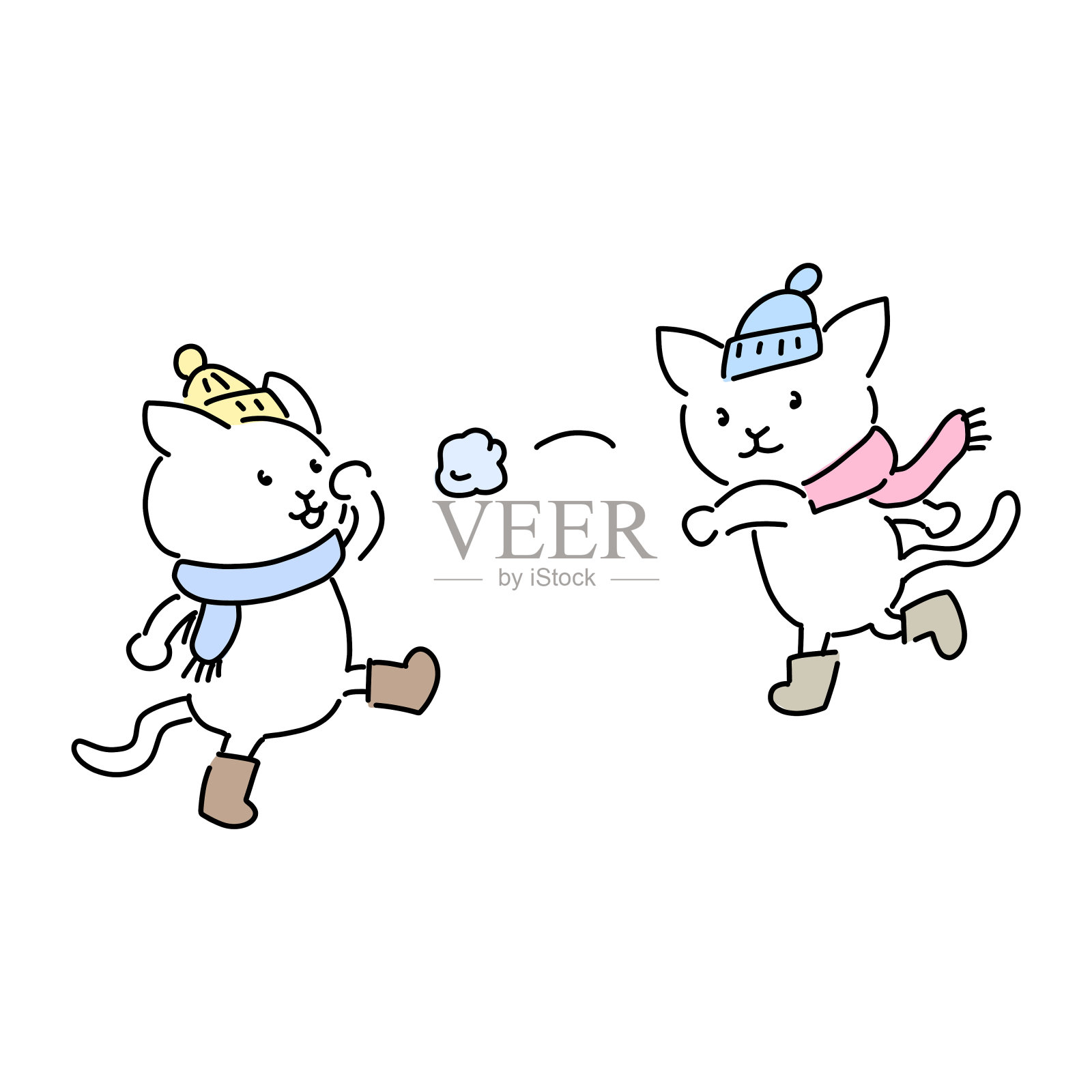 矢量插图的猫有一个雪仗。插画图片素材