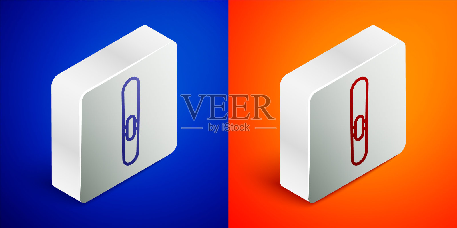 等距线雪茄图标孤立在蓝色和橙色背景。银广场按钮。向量图标素材