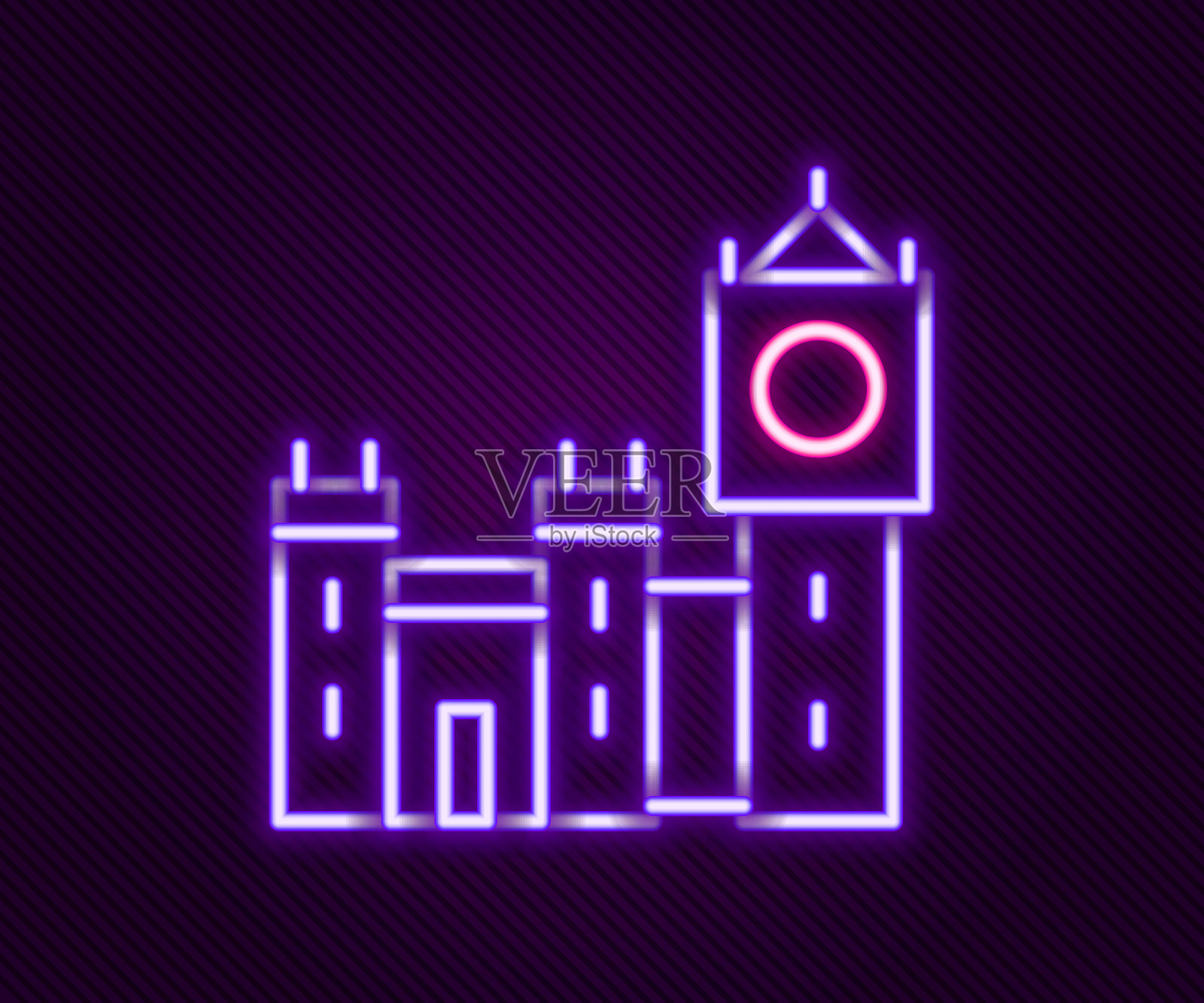 发光的霓虹灯线大本钟图标孤立在黑色背景上。伦敦和联合王国的象征。色彩斑斓的轮廓的概念。向量插画图片素材