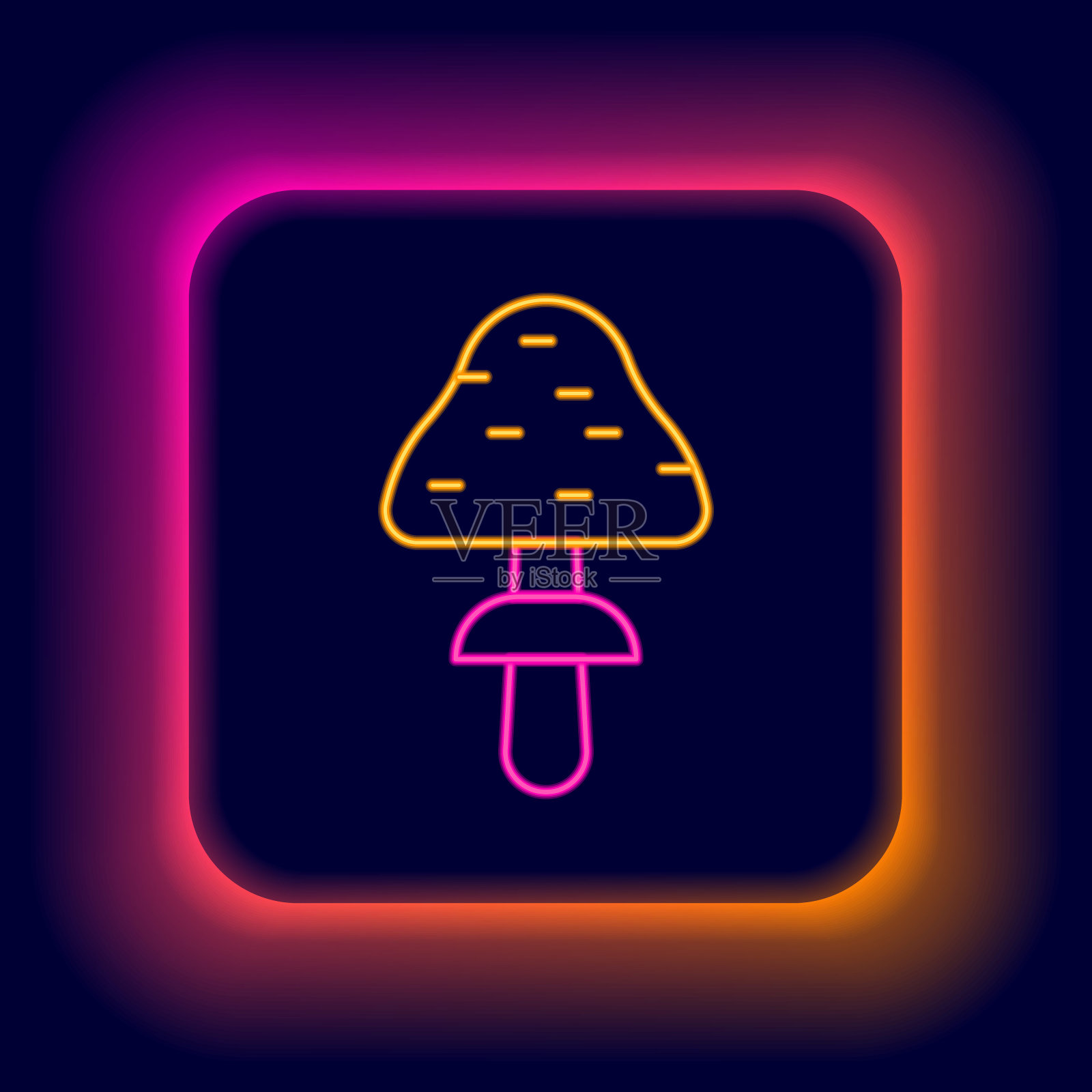 发光的霓虹灯线蘑菇图标孤立在黑色背景上。色彩斑斓的轮廓的概念。向量插画图片素材