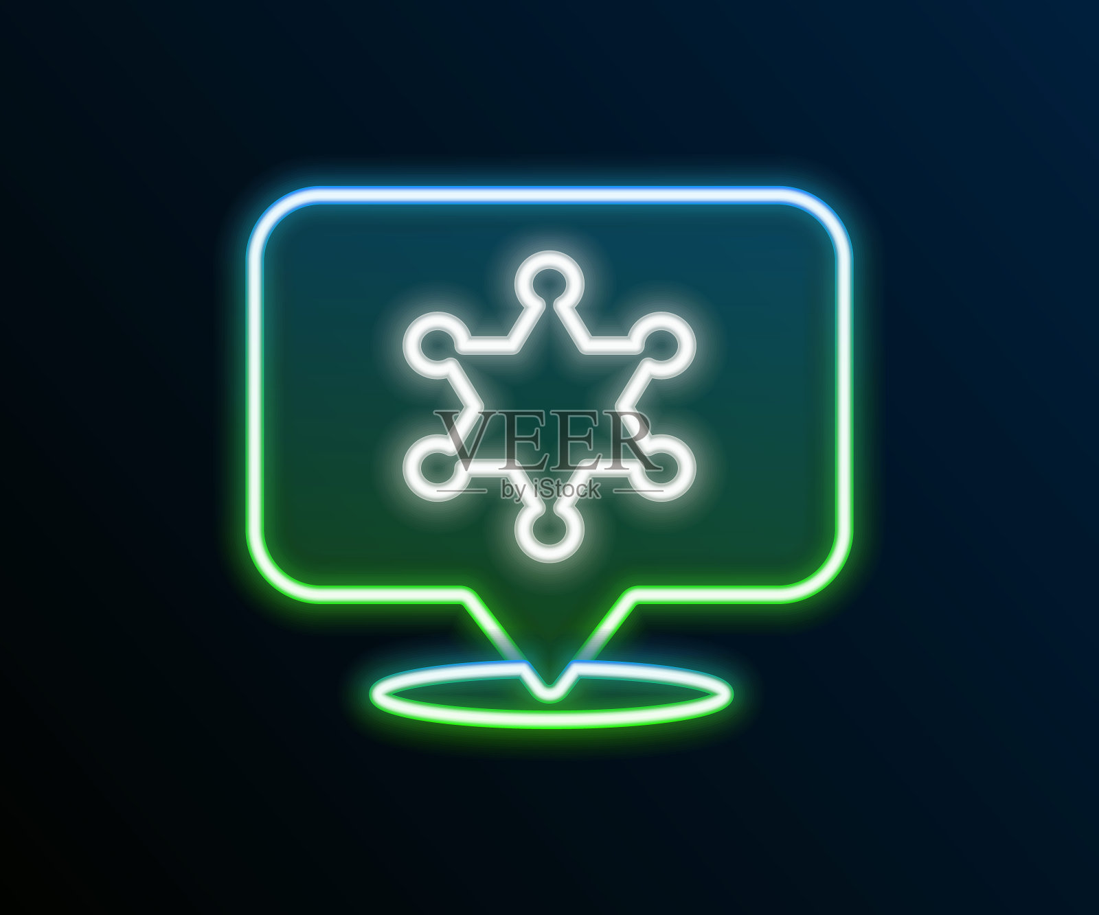 发光的霓虹灯线六芒星治安官图标孤立在黑色背景上。警察徽章图标。色彩斑斓的轮廓的概念。向量图标素材