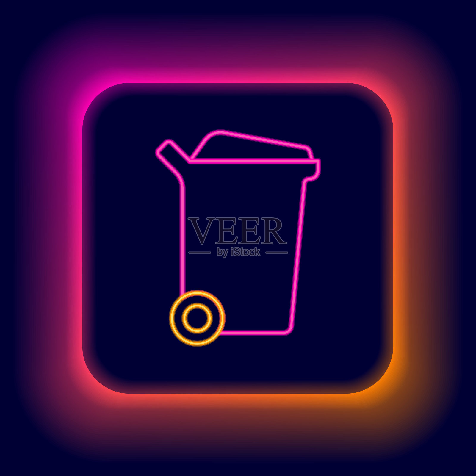 发光的霓虹灯线垃圾桶图标孤立在黑色背景。垃圾桶的迹象。回收篮图标。办公室垃圾图标。色彩斑斓的轮廓的概念。向量插画图片素材