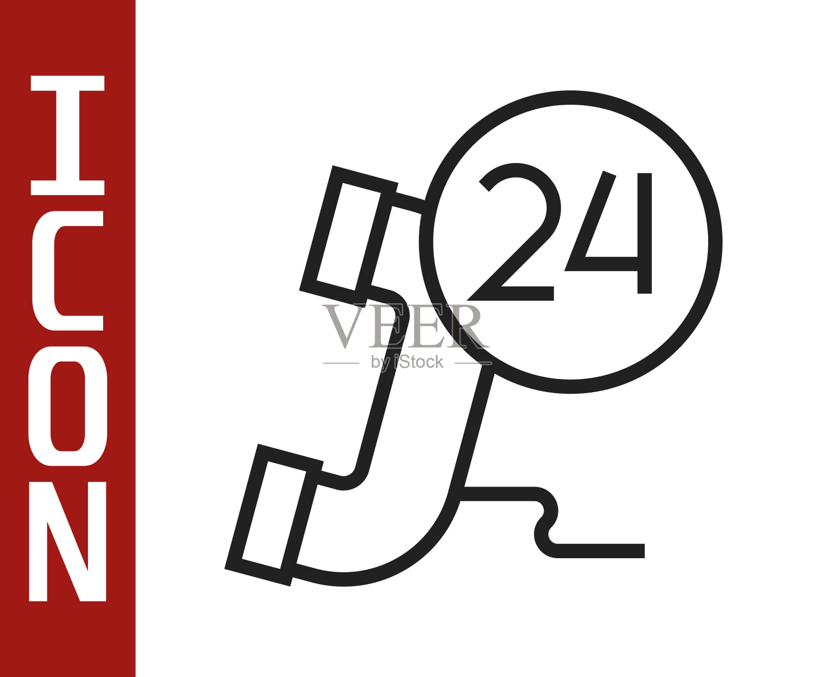 黑线电话24小时支持图标孤立在白色背景上。全天候客户支持呼叫中心。全职电话服务。向量图标素材