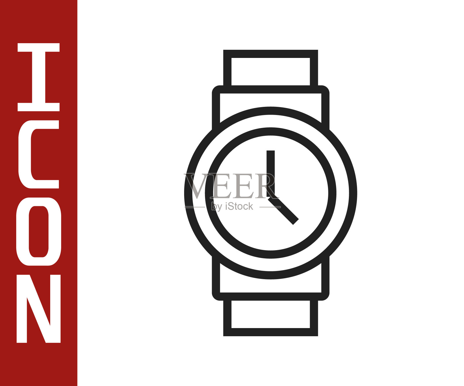 黑色线腕表图标孤立在白色背景上。手表图标。向量插画图片素材