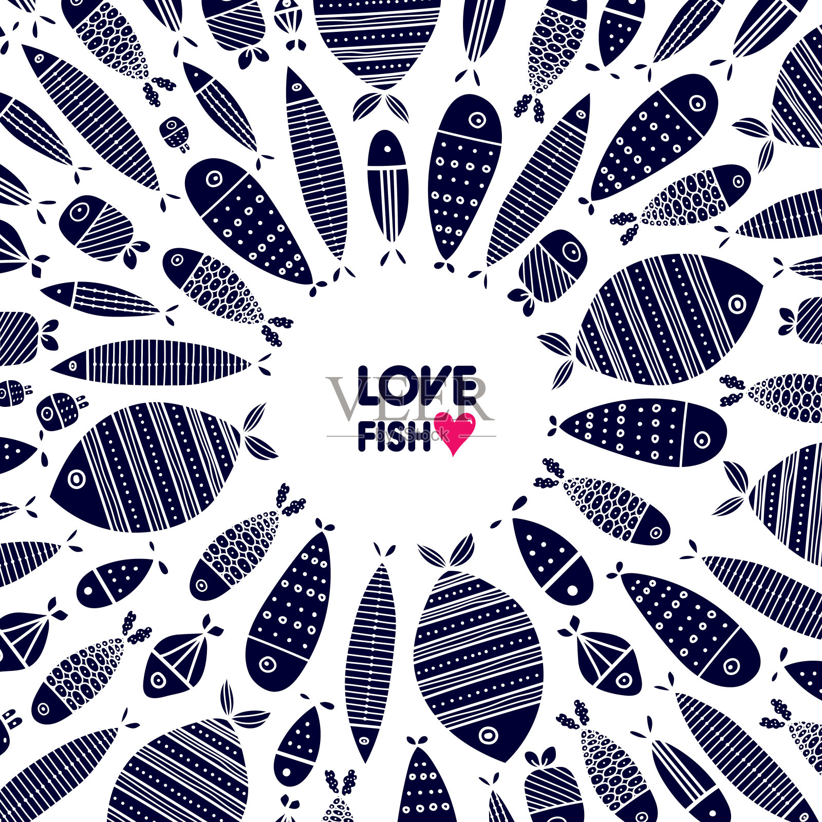 可爱的鱼卡。插画图片素材