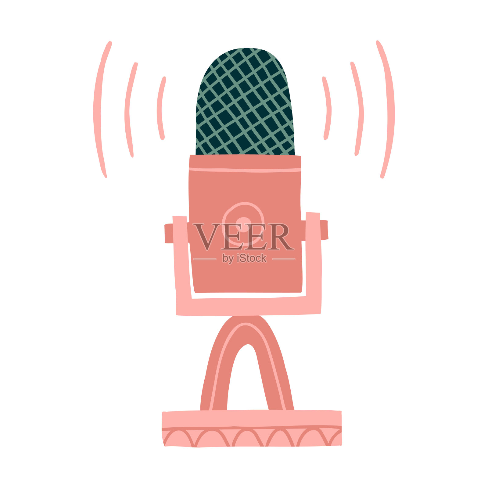 麦克风图标。播客的录音设备。卡拉ok和语音按钮。平面风格的孤立矢量插图插画图片素材