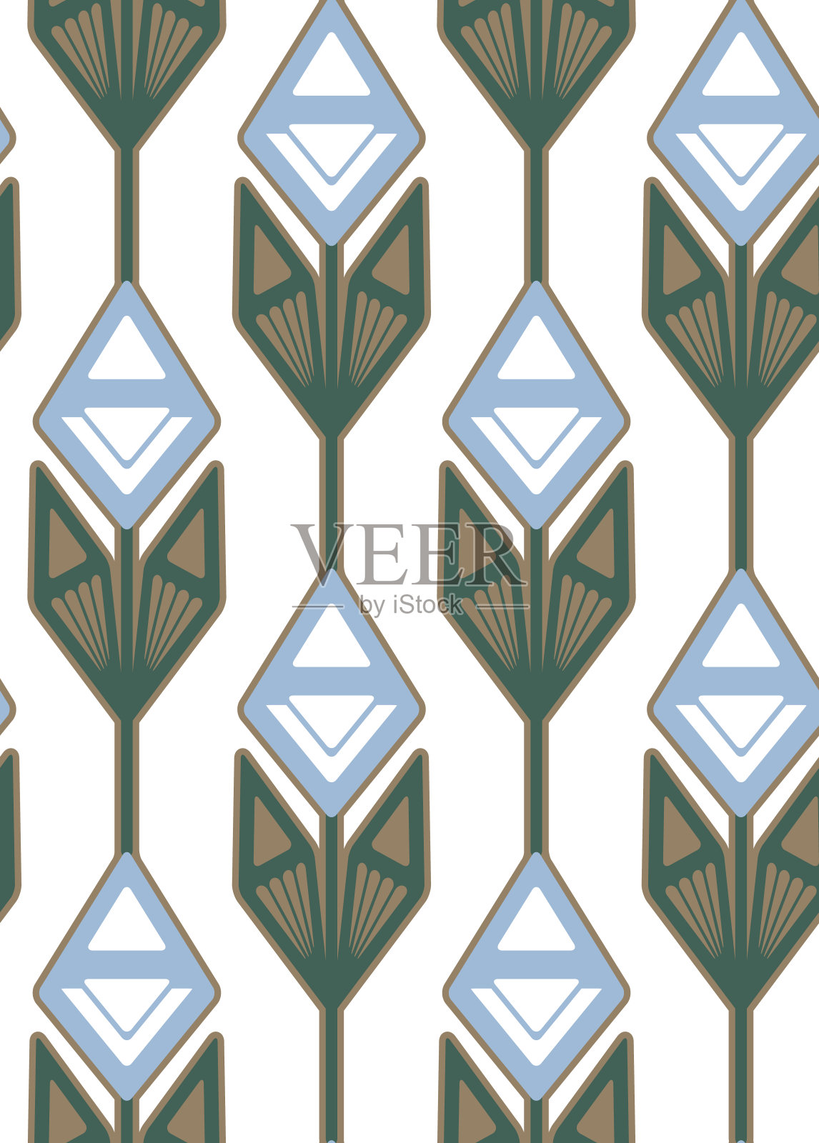 无缝复古图案与蓝色几何花在一排在白色背景上。流行矢量花纹理从70年代。插画图片素材