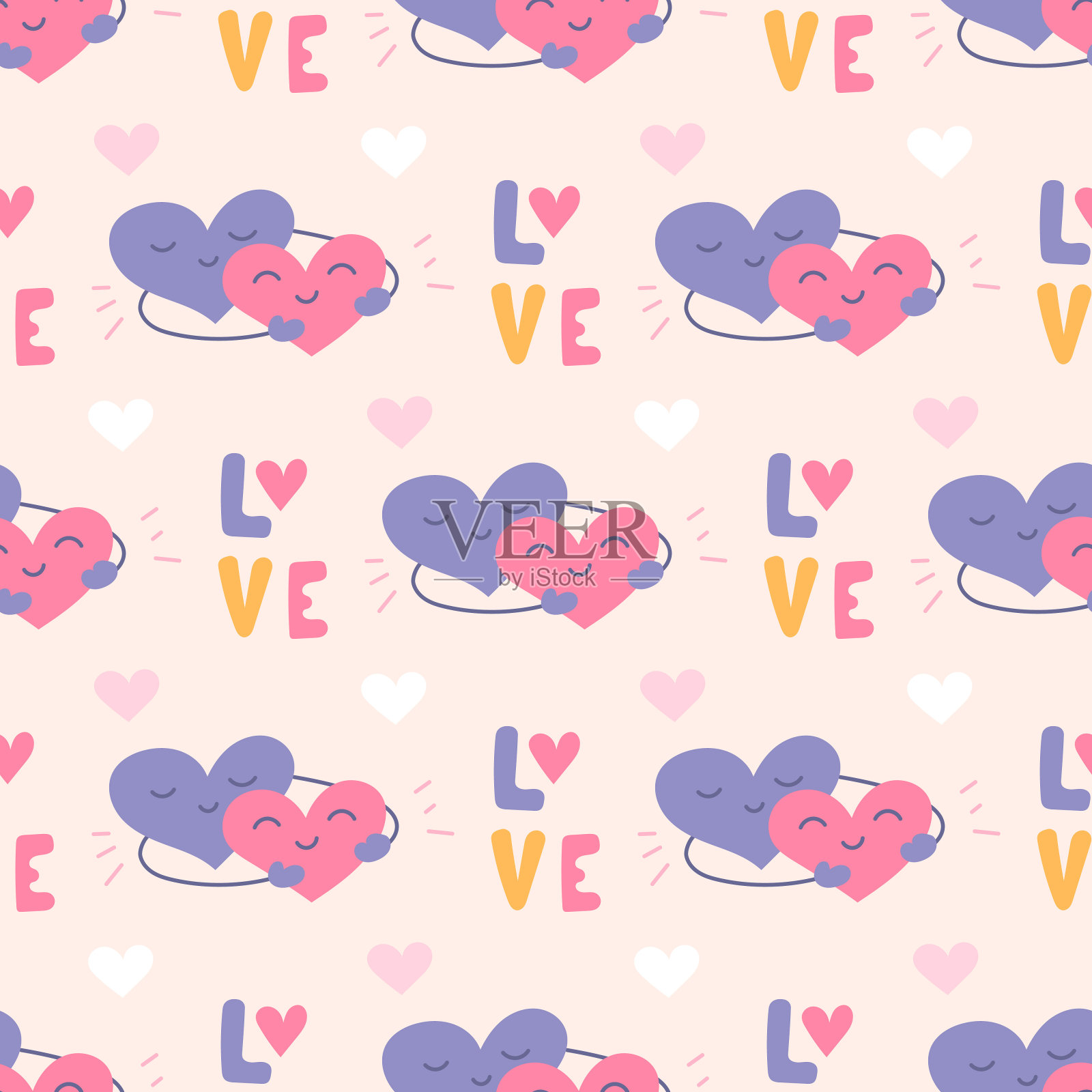 心在拥抱，爱在拥抱，矢量无缝图案情人节插画图片素材