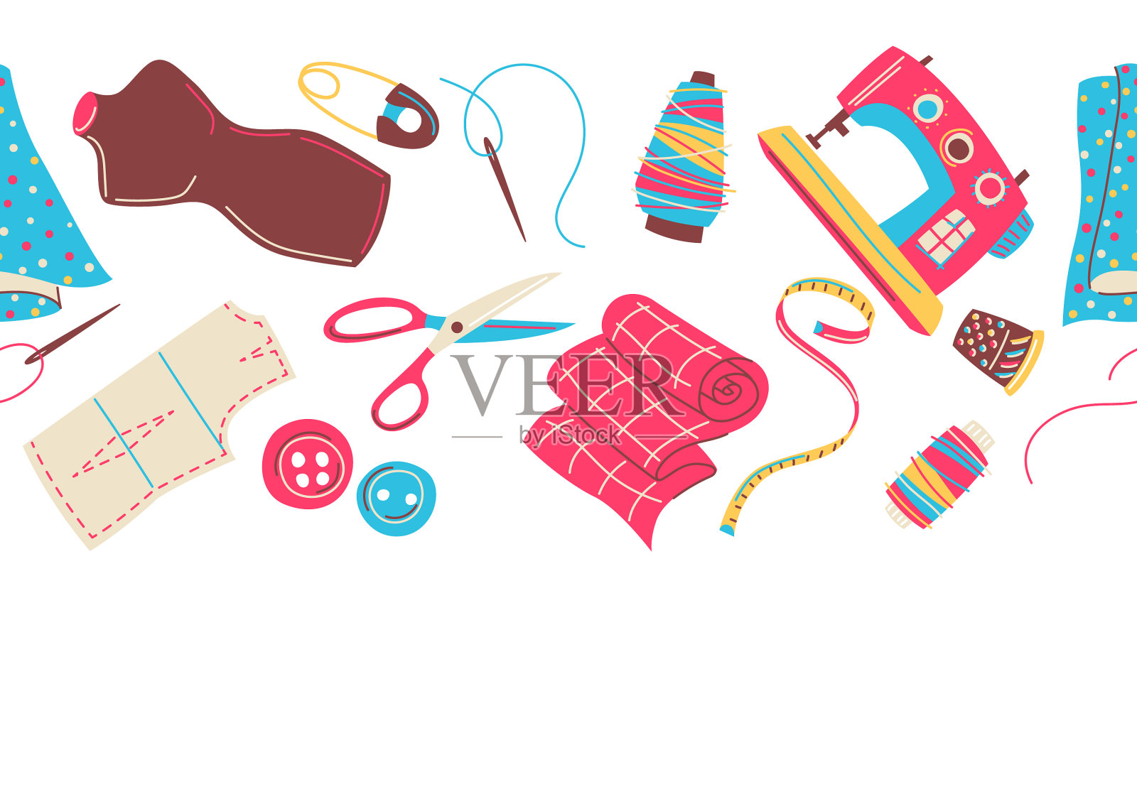 无缝图案与针线活缝纫项目插画图片素材