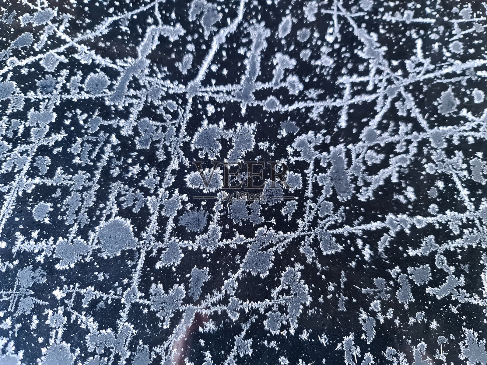 美丽的冰花汽车表面在一个寒冷的冬日。照片摄影图片